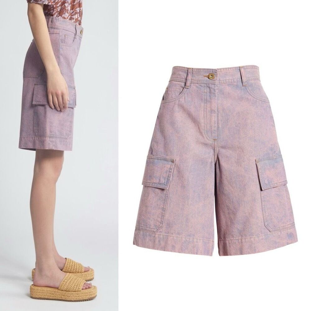 NWOT Sessun Captino Pink Purple Wash Denim Bermuda Shorts Size FR42 US10 - Picture 2 of 9